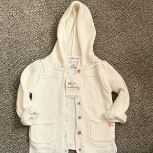 NWT RALPH LAUREN Toddler White Hooded Cardigan- 18 months